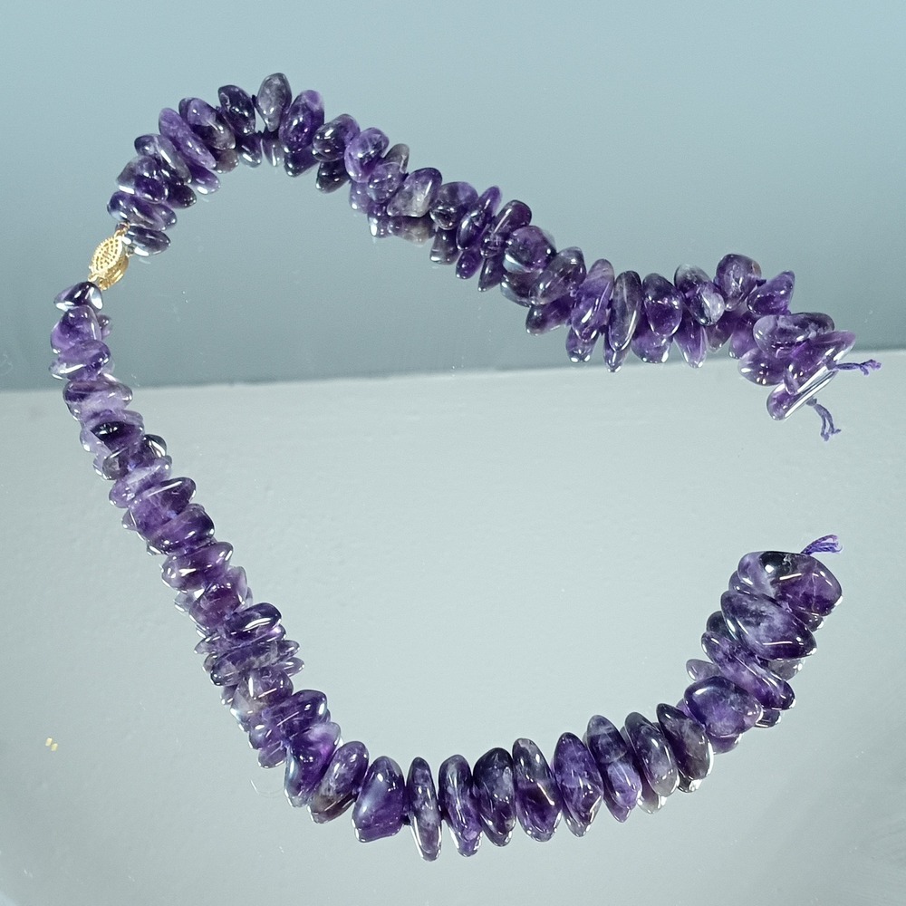 Amethyst Chip Stone Necklace Natural Gemstone Purple Crystal‎ Jewelry- BROKEN